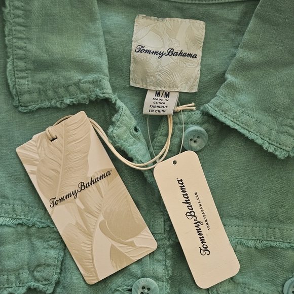 Tommy Bahama Linen Raw Edge Long Sleeve Button Front Jacket: Azul Marine (Teal) - Picture 9 of 14